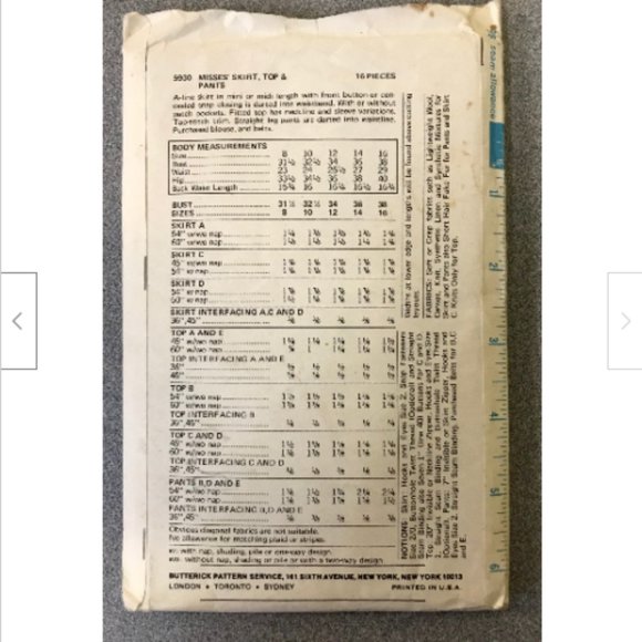 Vtg Butterick Sewing Pattern #5930 Ladies Clothing Trousers Tunic Top 1970s - Picture 3 of 3